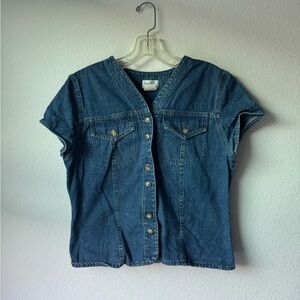 Vintage Neiman Marcus Denim Top Button Front Short Sleeve Jean Blouse